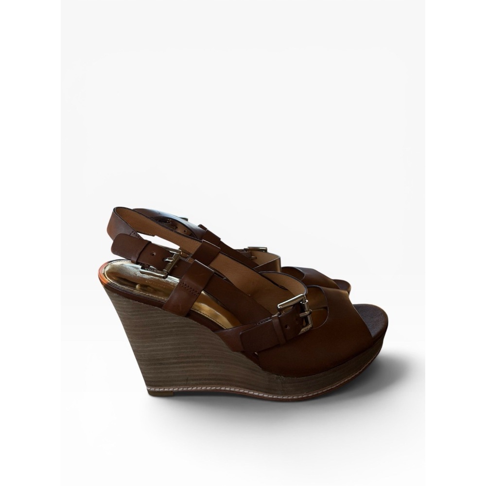 Coach Mary Jo Wedge Sandals 9.5B Brown Leather Platform Slingback Heels EEUC - Picture 11 of 16